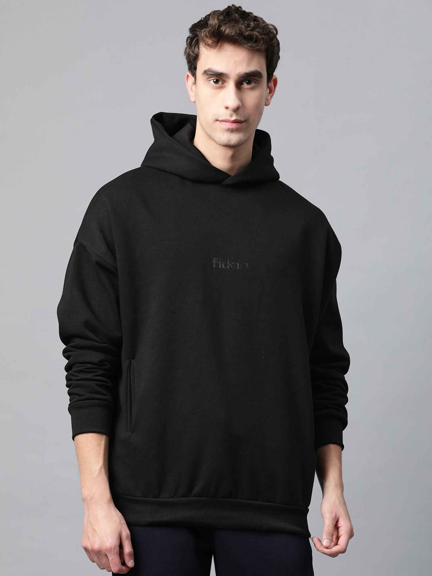 Buy Fitkin Mens Black Fleece Winter Hoodie Sweatshirt Online