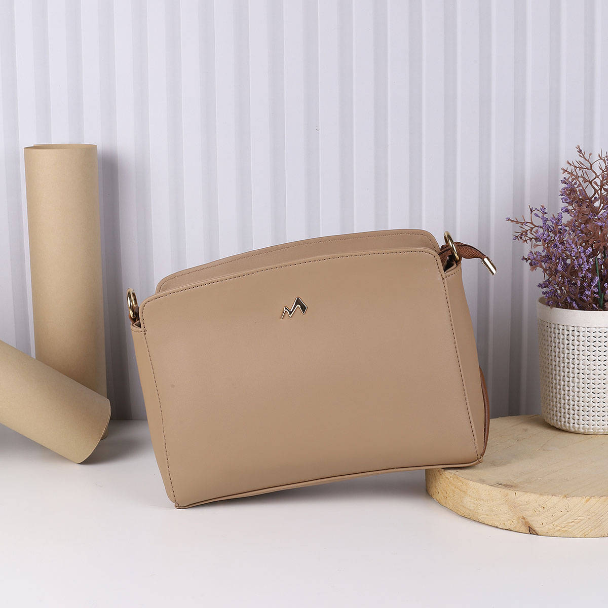 Metro Solid Beige Casual Sling & Cross Bag