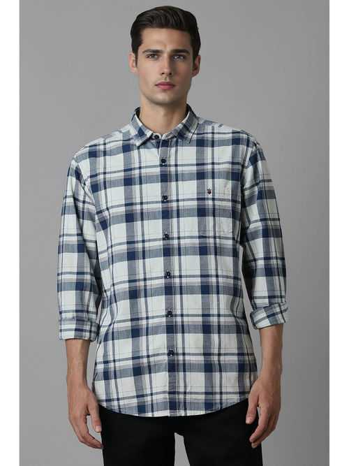 Buy Louis Philippe Men White Blue Slim Fit Checks Full Sleeves
