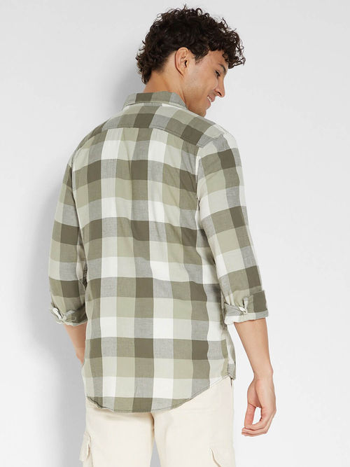 Buy American Eagle Men Checks Olive Green & White Slim Fit Everyday  Button-Up Shirt Online