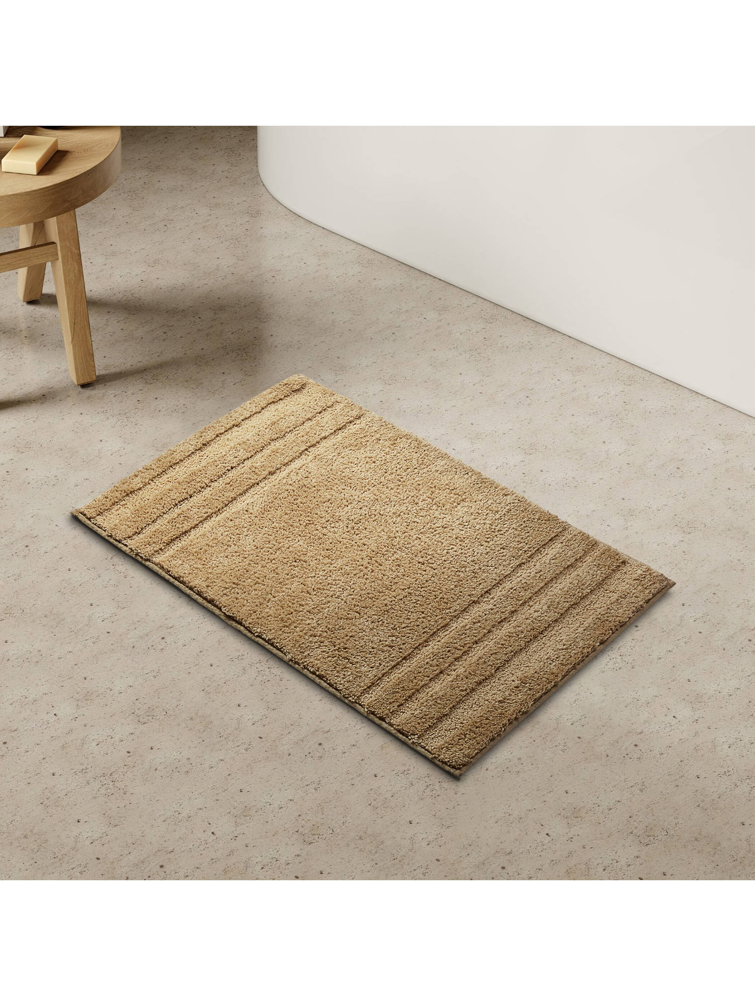 SPACES Beige Airsoft Drylon Machine Tufted Anti-Skid Small Bath Mat