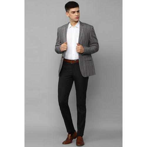 Men Grey Slim Fit Check Formal Blazer