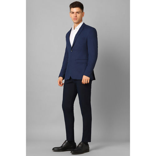 Louis Philippe Men Blue Slim Fit Textured Formal Blazer