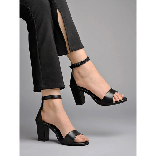 Shoetopia Stylish Ankle Strap Black Block Heeled Sandals for Women Girls  (EURO 38)