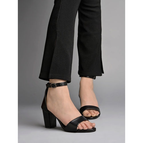 Buy Shoetopia Stylish Ankle Strap Black Block Heeled Sandals for