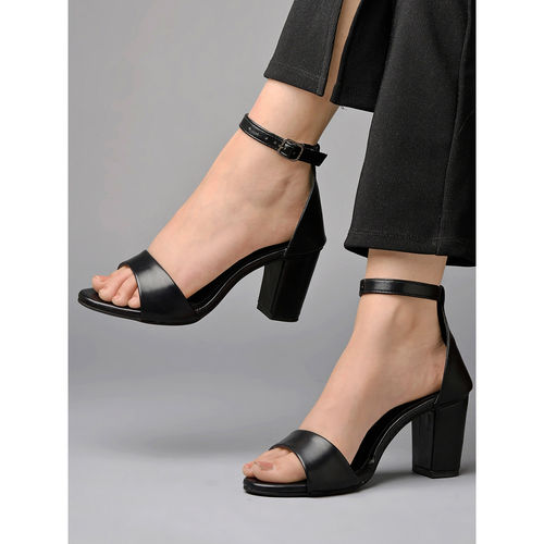 Buy Shoetopia Stylish Ankle Strap Black Block Heeled Sandals for
