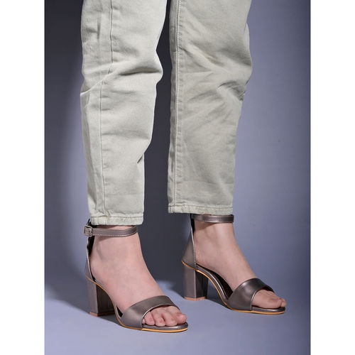 Shoetopia Stylish Ankle Strap Grey Block Heeled Sandals for Women Girls  (EURO 38)