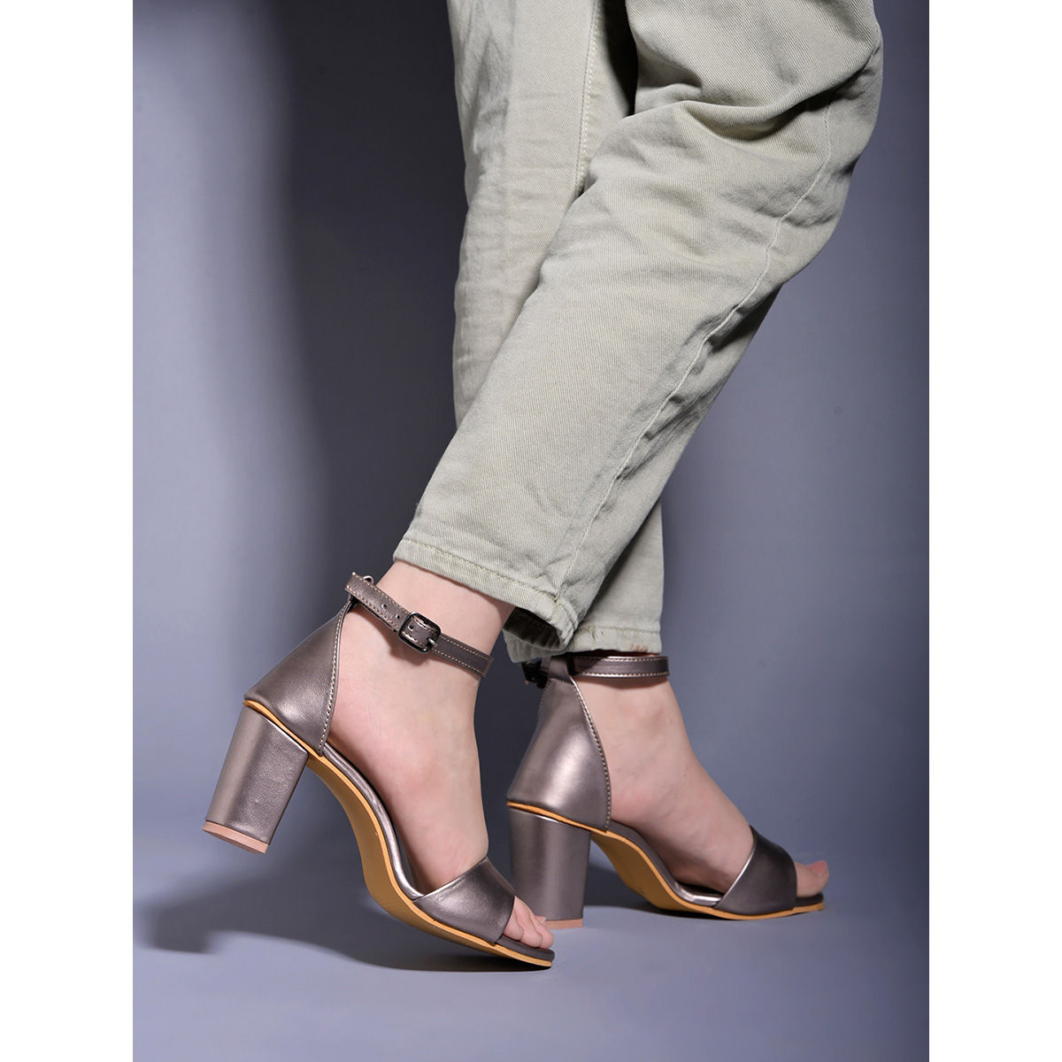 Grey low heel online sandals