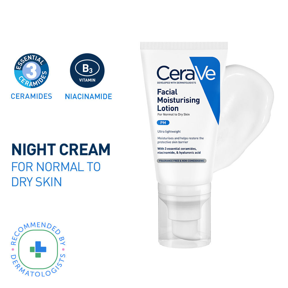 CeraVe PM Facial Moisturizer Lightweight Night Cream with Ceramides, Niacinamide & Hyaluronic Acid