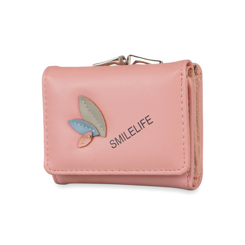 Nfi Essentials Fashion Pu Leather Women'S Mini Clutch Wallet Girls Leaf  Bi-Fold Card Holder (Pink)