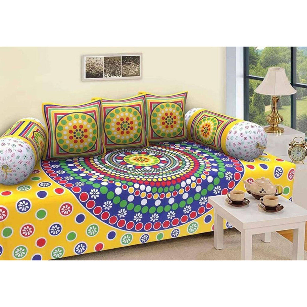BAJO'S 6 Pcs Yellow Ethnic Cotton Bedding Set