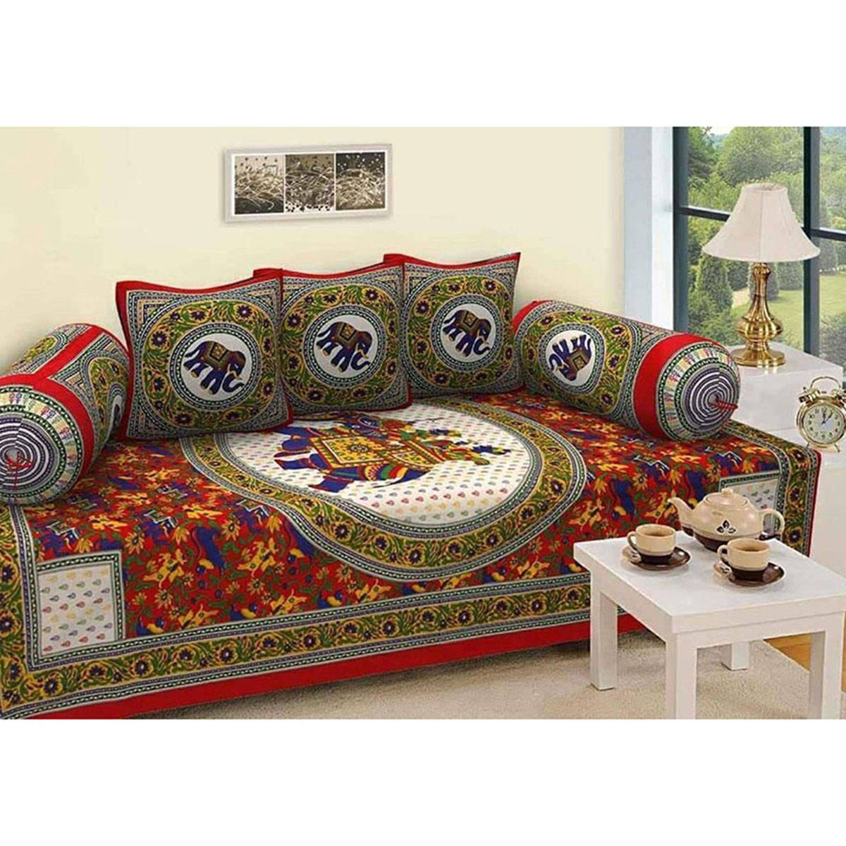 BAJO'S 6 Pcs Red Ethnic Cotton Bedding Set