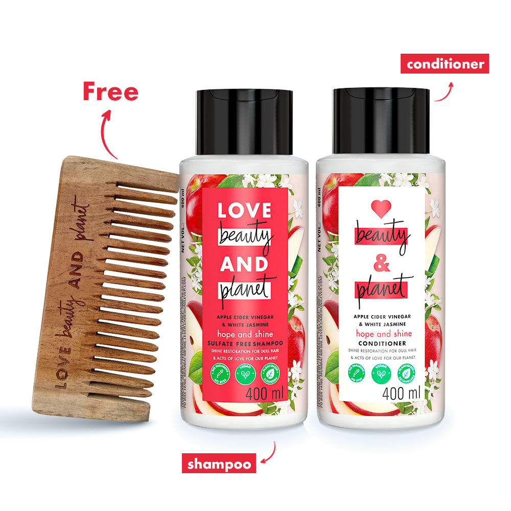 Love Beauty & Planet Apple Cider Vinegar&jasmine Hair Shampoo+conditioner Combo With Free Comb