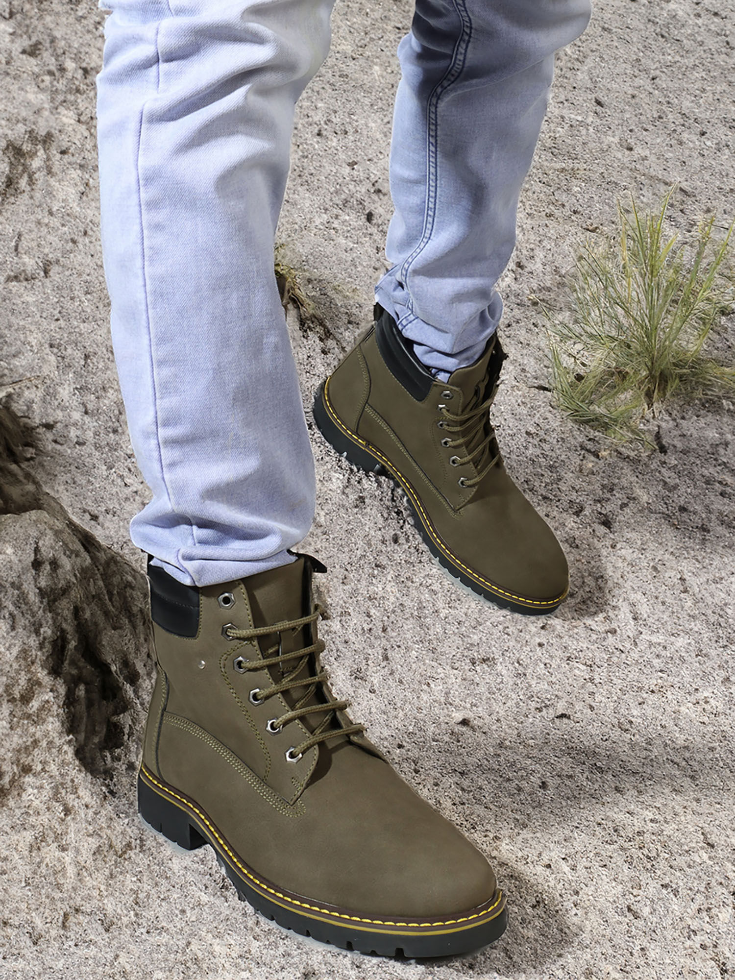 Olive store colored boots