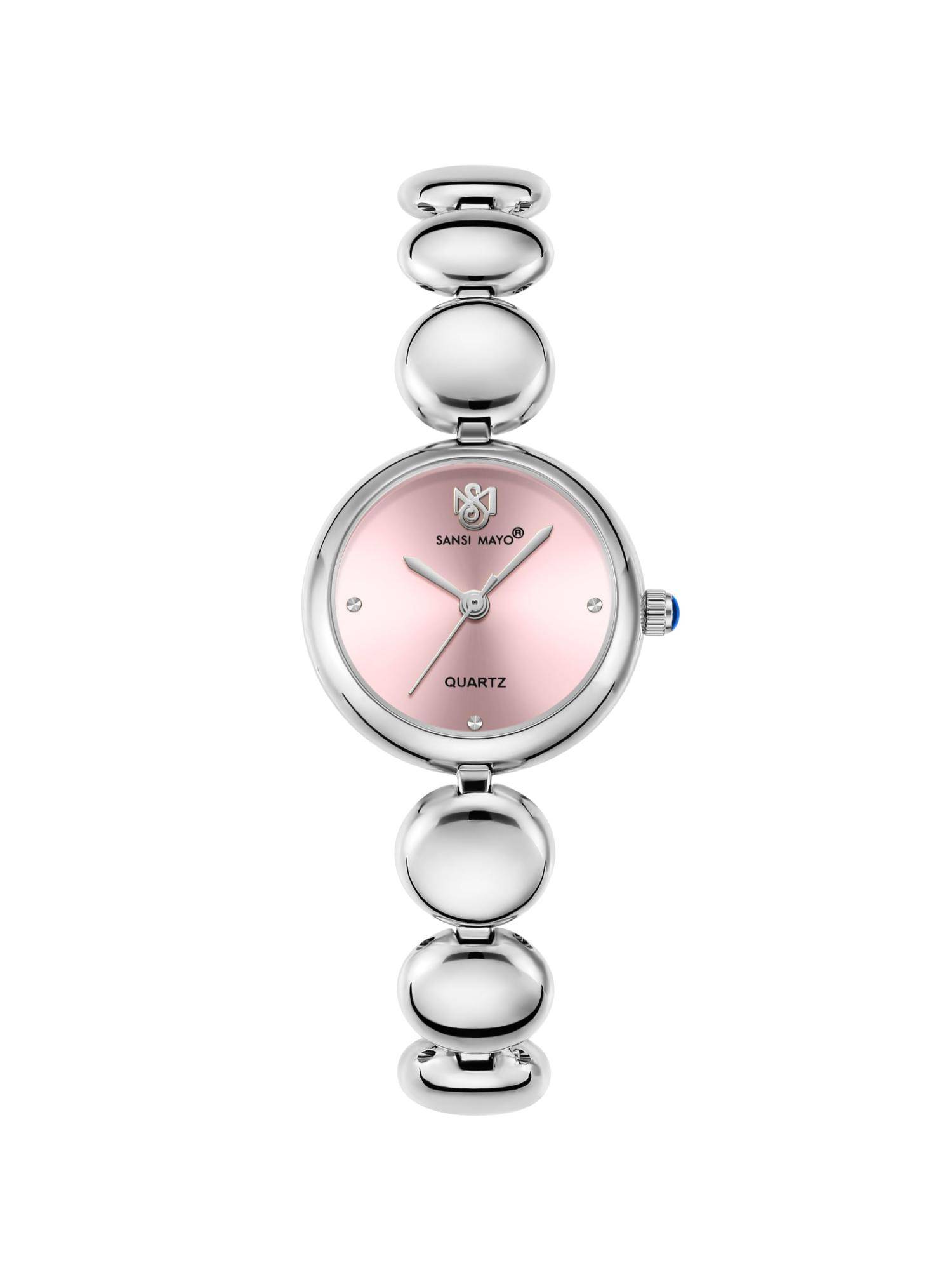 Sansi Mayo Lyana Pink Silver Round Analog Watch (SM-L-0085-S-S-PI) (M)
