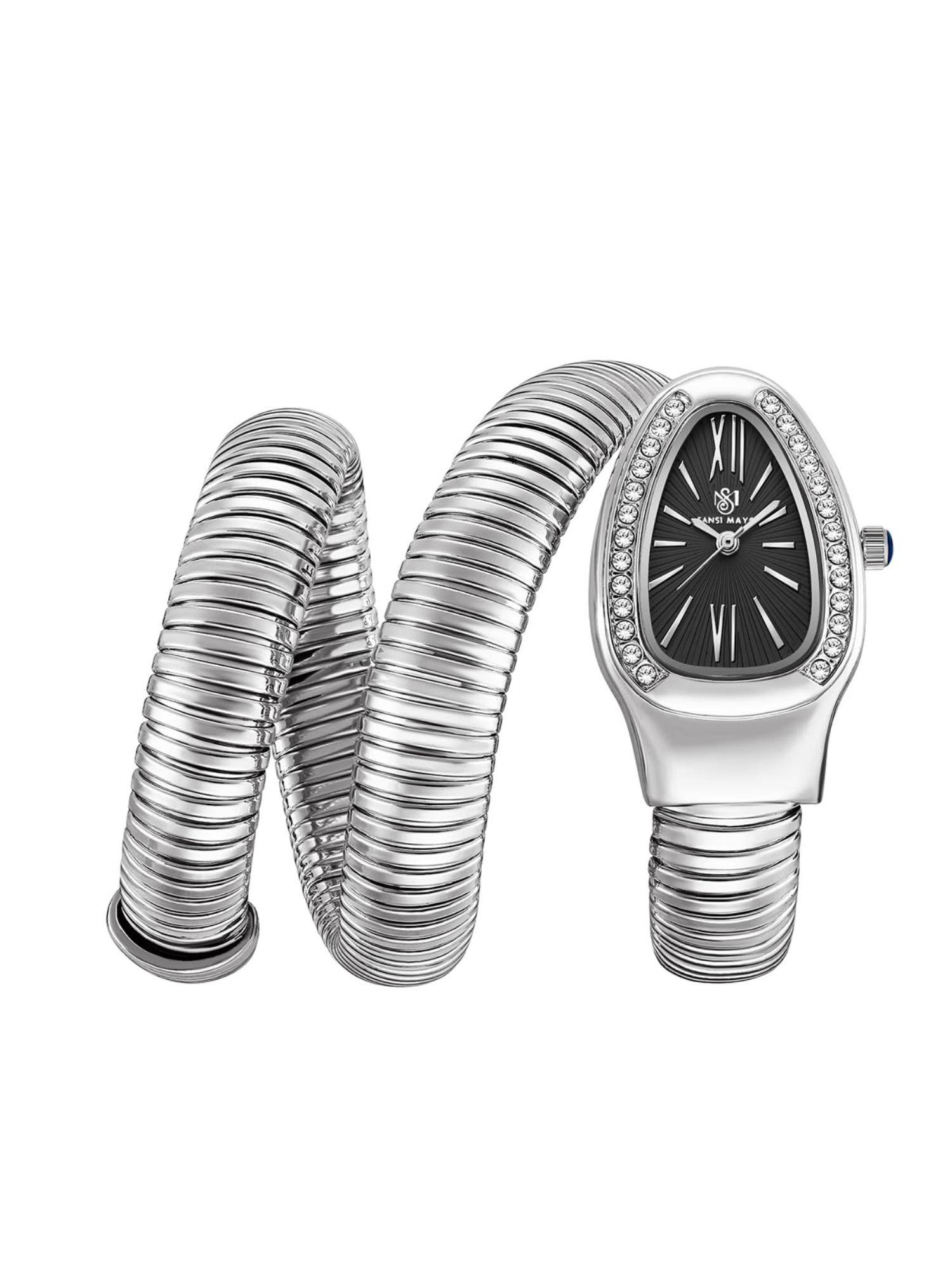 Sansi Mayo Snake Black Silver Oval Analog Watch (SM-L-0091-S-S-B) (M)