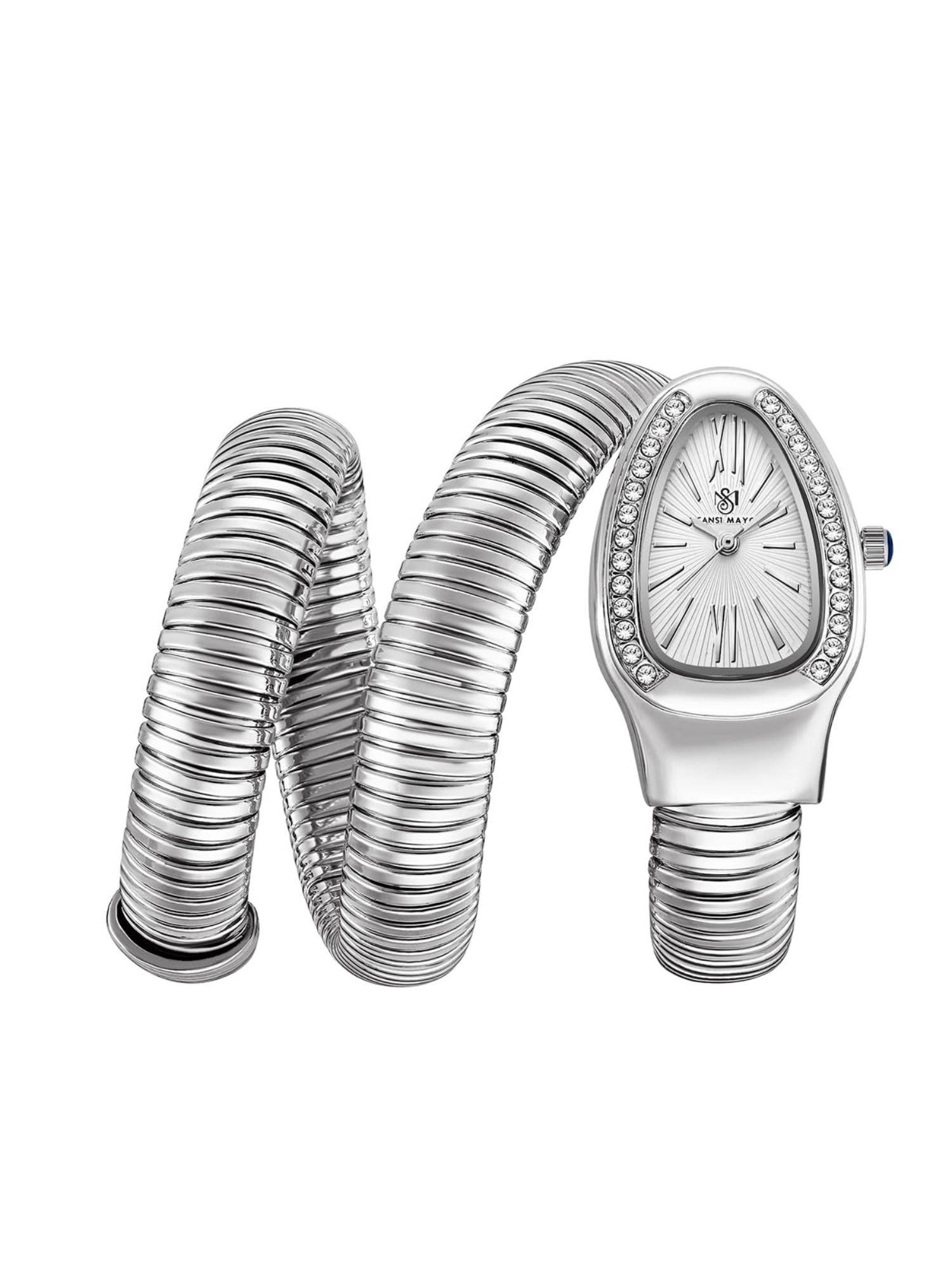 Sansi Mayo Snake White Silver Oval Analog Watch (SM-L-0091-S-S-W) (M)