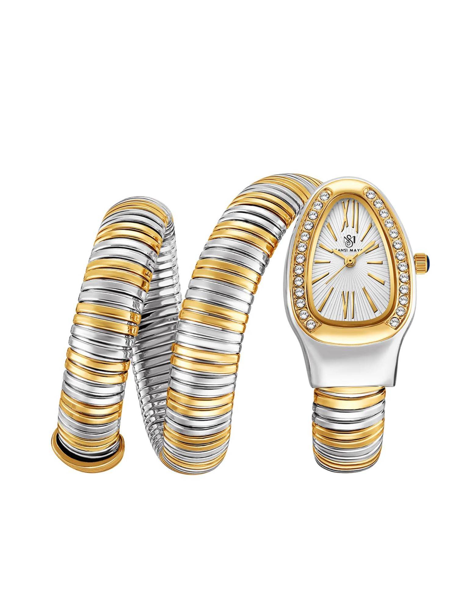 Sansi Mayo Koil White Multi-Color Oval Analog Watch (SM-L-0092-TTSG-SG-W) (M)