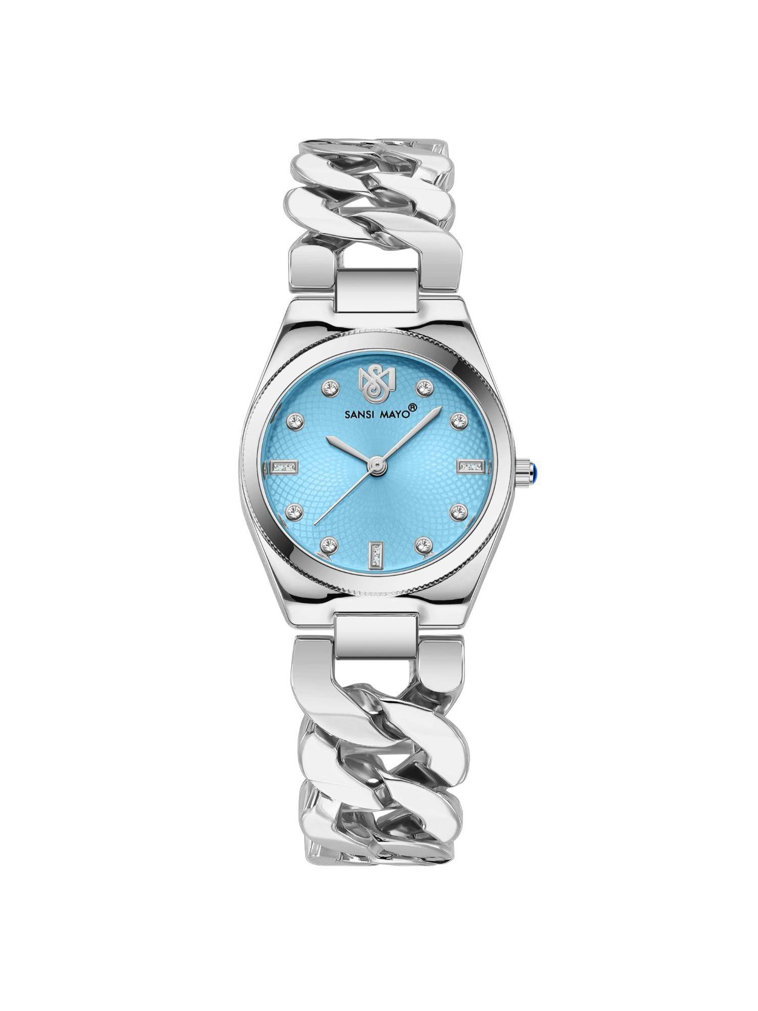 Sansi Mayo Liora Blue Silver Round Analog Watch (SM-L-311-S-S-B) (M)
