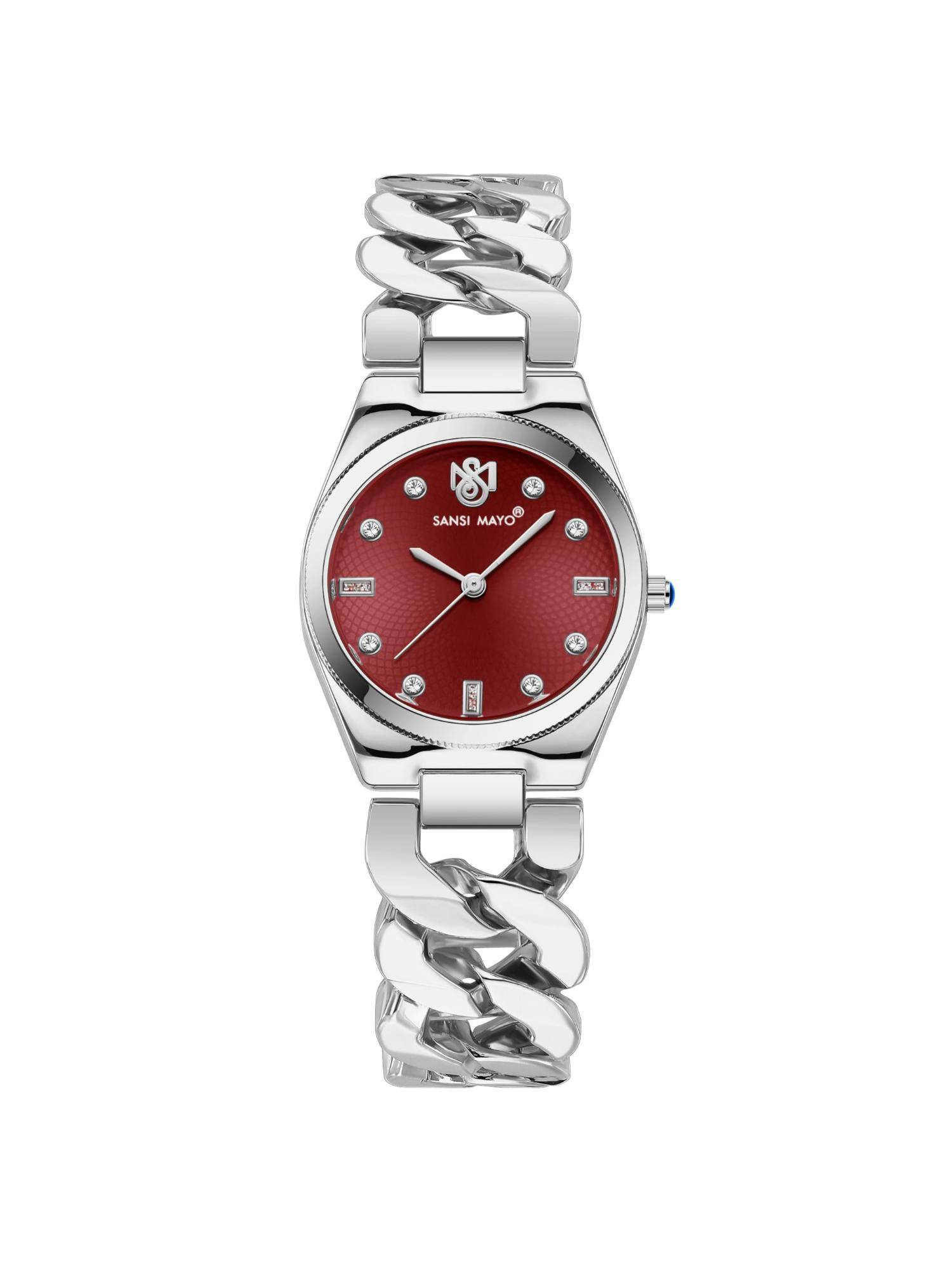 Sansi Mayo Liora Red Silver Round Analog Watch (SM-L-311-S-S-ME) (M)