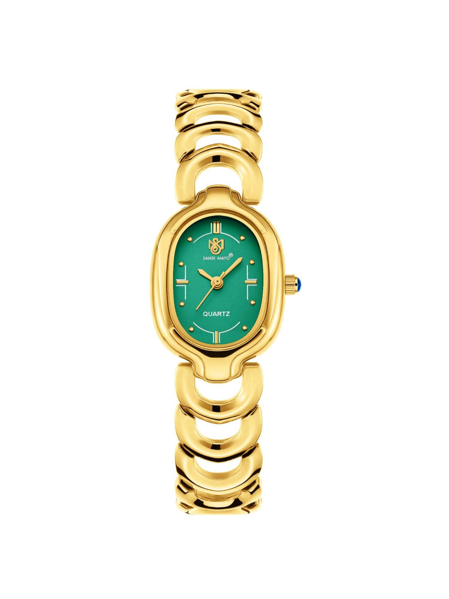 Sansi Mayo Vetra Green Gold Oval Analog Watch (SM-L-315-G-G-GE) (M)