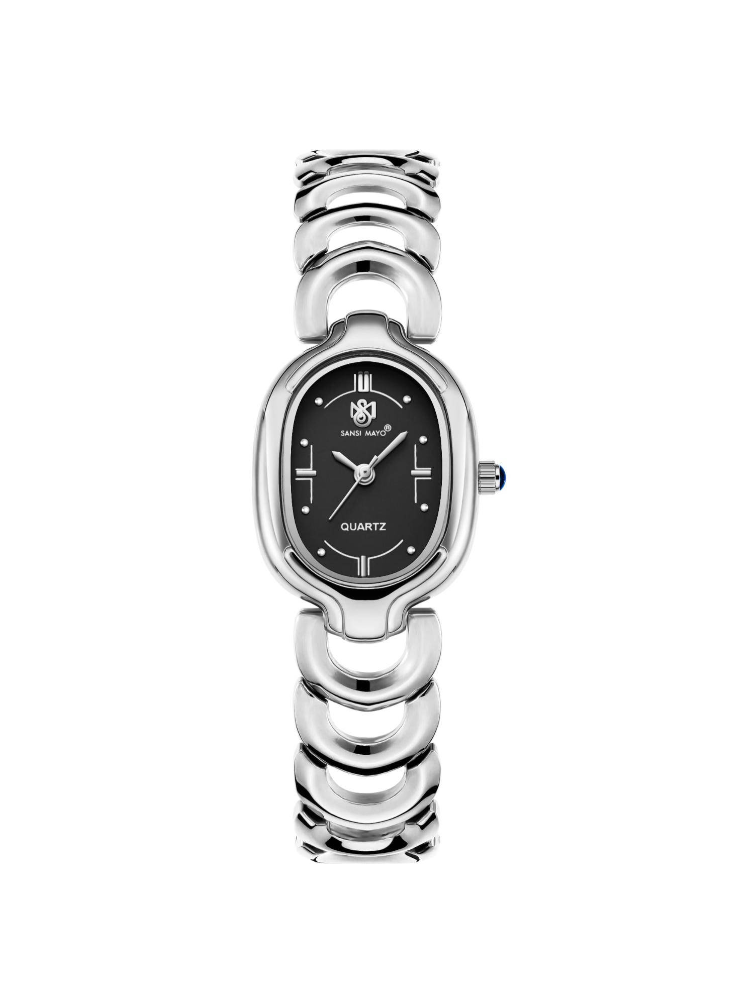 Sansi Mayo Vetra Black Silver Oval Analog Watch (SM-L-316-S-S-B) (M)