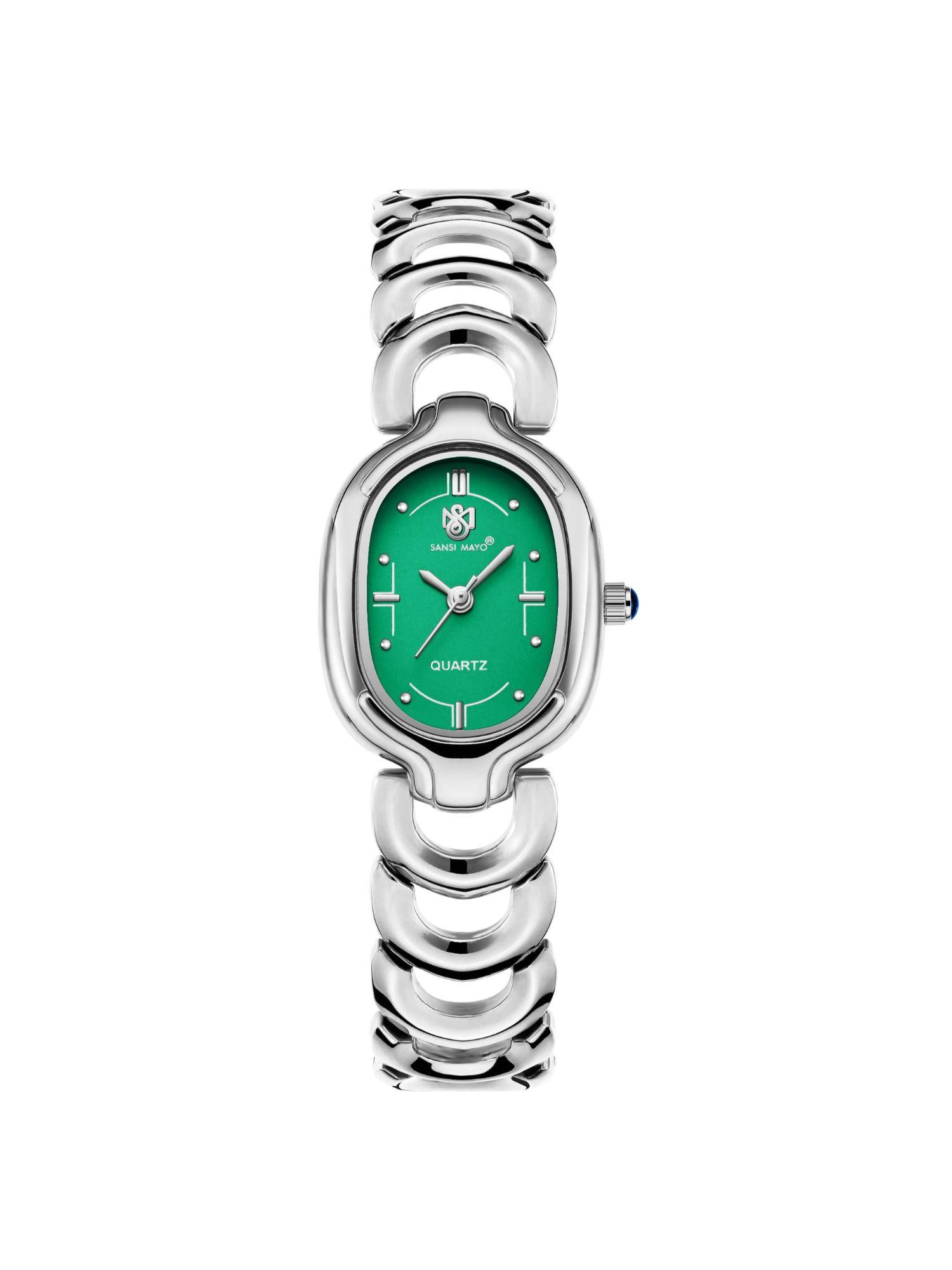 Sansi Mayo Vetra Green Silver Oval Analog Watch (SM-L-316-S-S-GE) (M)