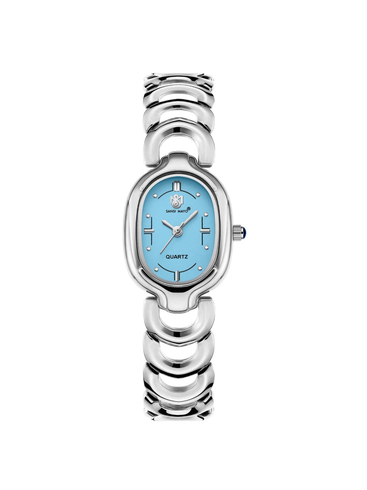 Sansi Mayo Vetra Blue Silver Oval Analog Watch (SM-L-316-S-S-SB) (M)