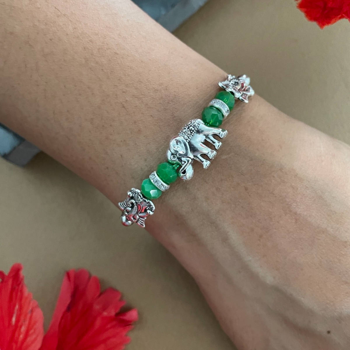 Digital Dress Room Hathi/Lord Ganesha Green Rakhi