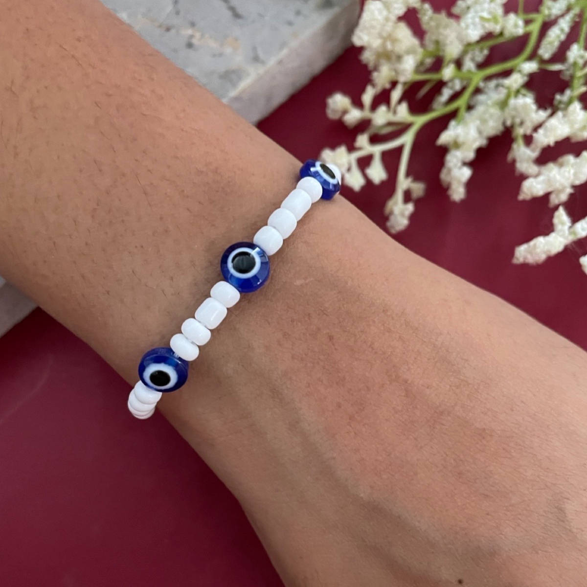 Digital Dress Room Evil Eye & White Beads Rakhi