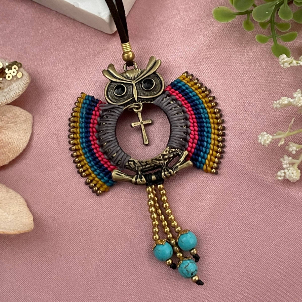 Digital Dress Room Owl & Cross With Latkan Lumba Rakhi
