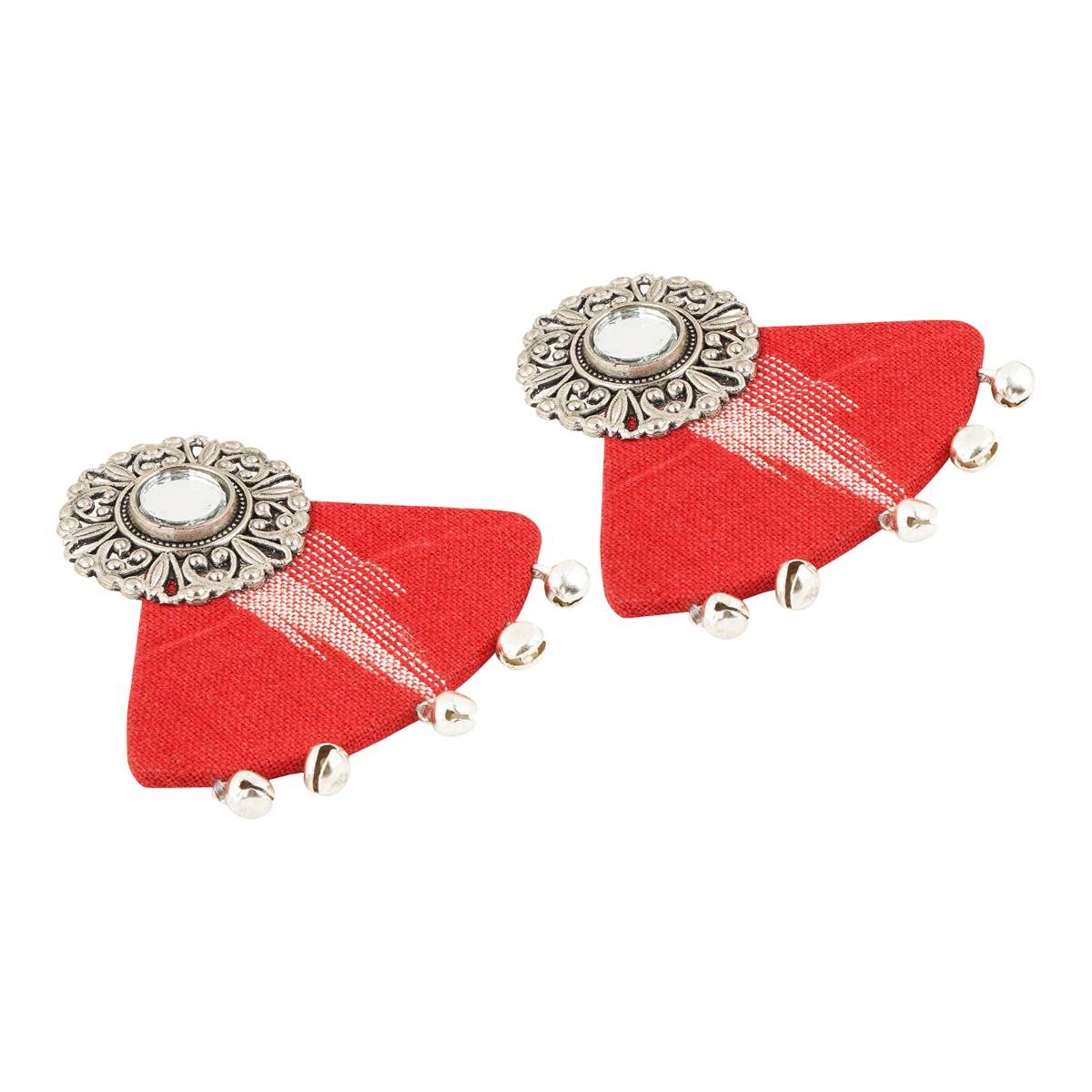 Buy Teejh Aboli Red Ikkat Fabric Earring Online