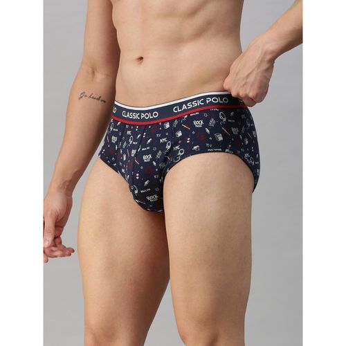 Classic Polo Mens Modal Slim Fit Printed Briefs Black Blue (Pack of 2)  (S)