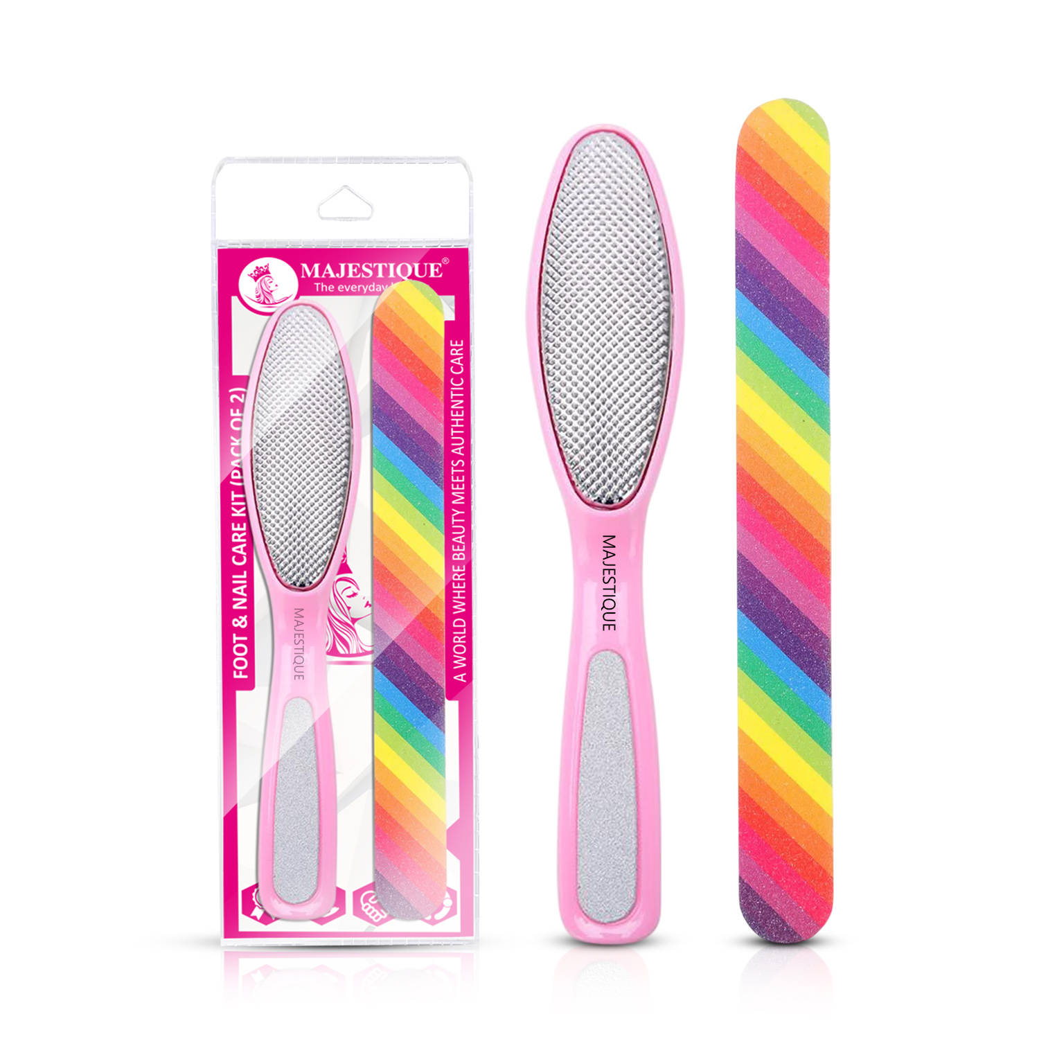 Majestique 2 In 1 Plate Foot Scrubber & Emery Board Nail Filer - Color May Vary