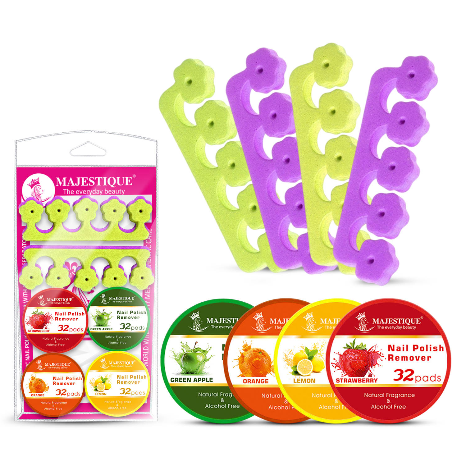 Majestique Nail Polish Remover & Toe Separator (Color May Vary) - Set of 8