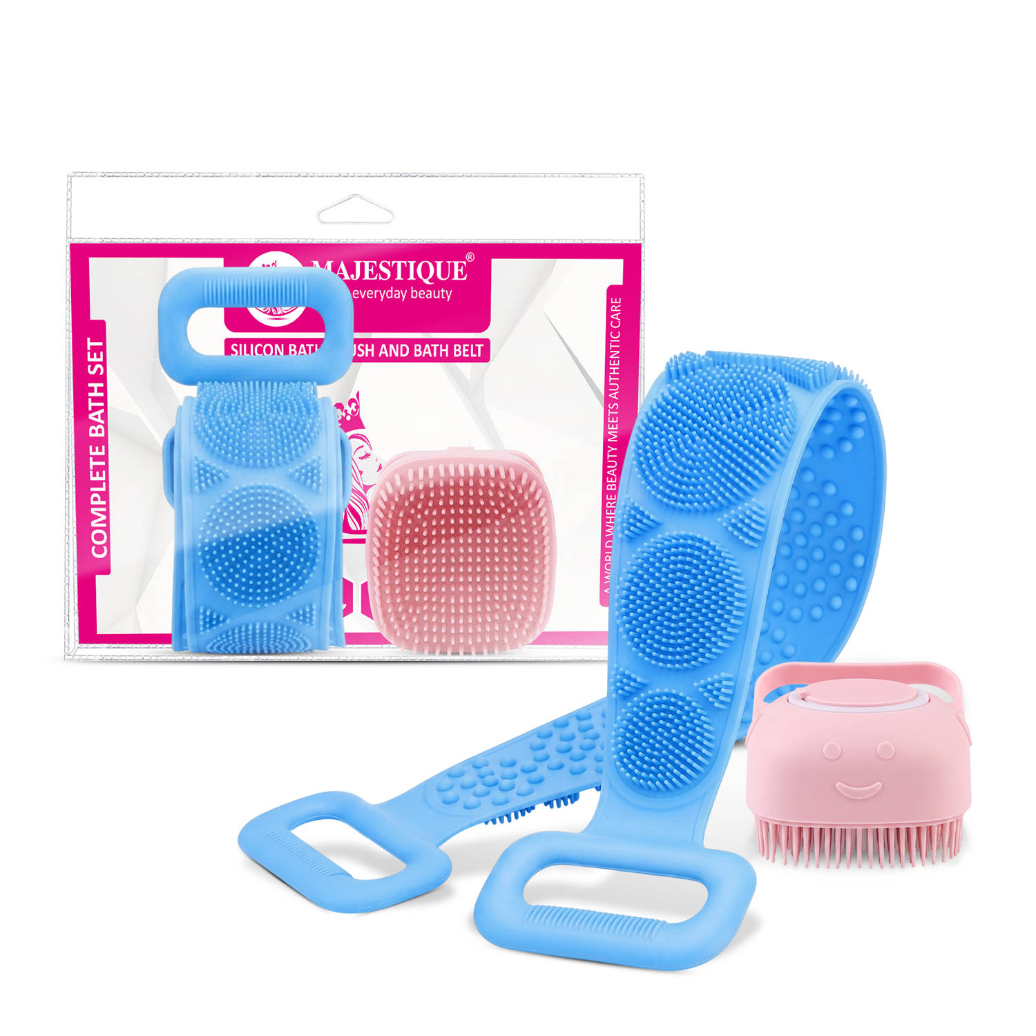 Majestique Silicone Body Scrubber With Bath Belt - Multicolor