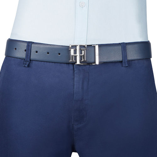 Tommy Hilfiger Assens Men Leather Reversible Belt Navy Blue Wine (L)