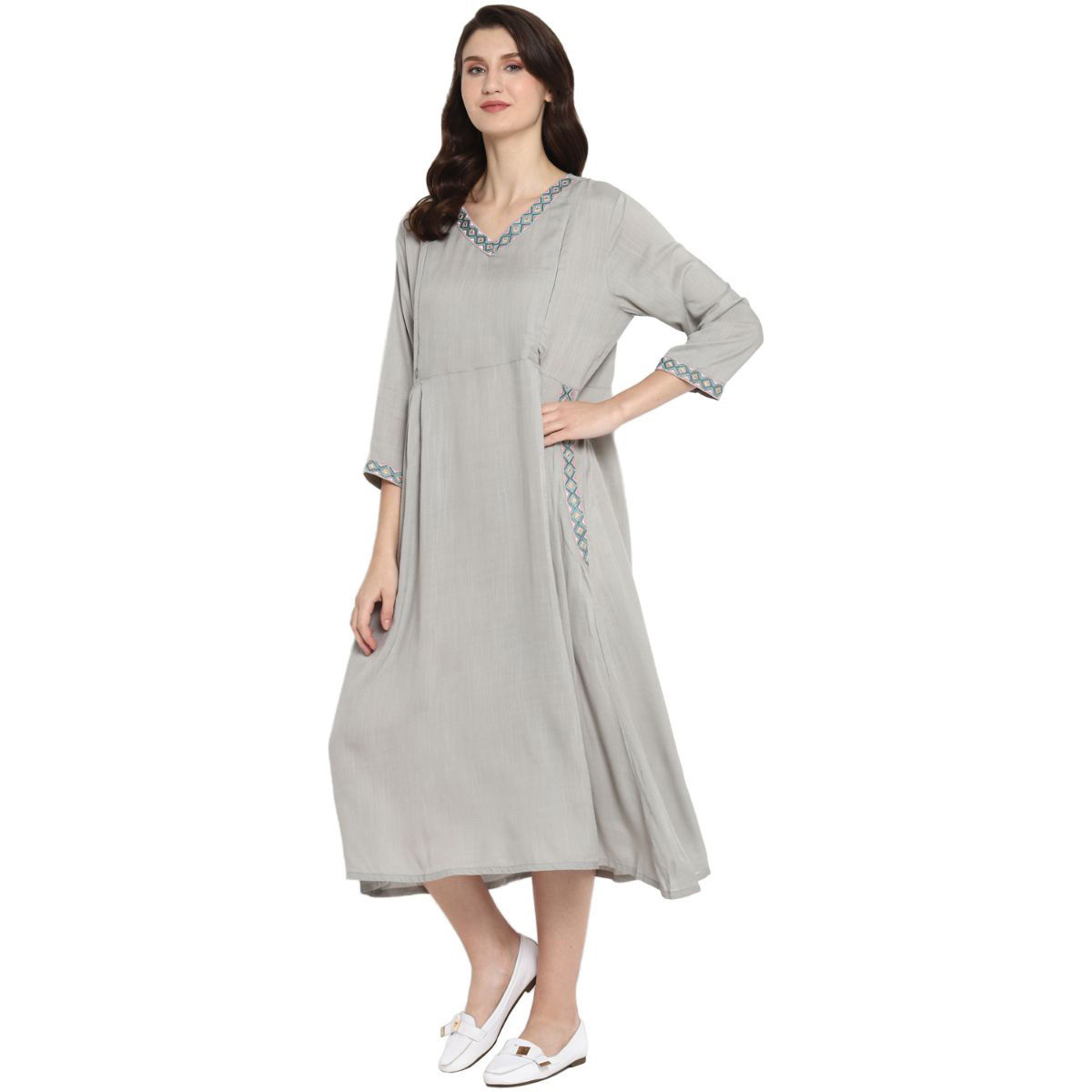 Nursing Dress With Pockets- Hidden Zipper - WIDE Stripe - Navy/White