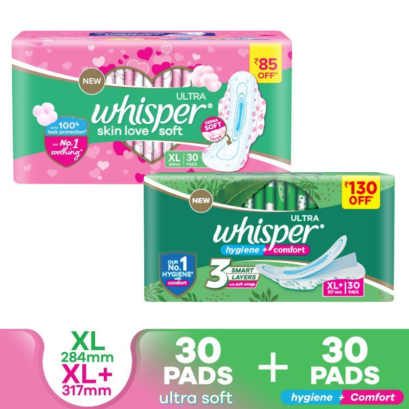 Whisper Ultra Overnight Sanitary Pads with Wings - 30 Pieces (XL Plus) :  : Health & Personal Care