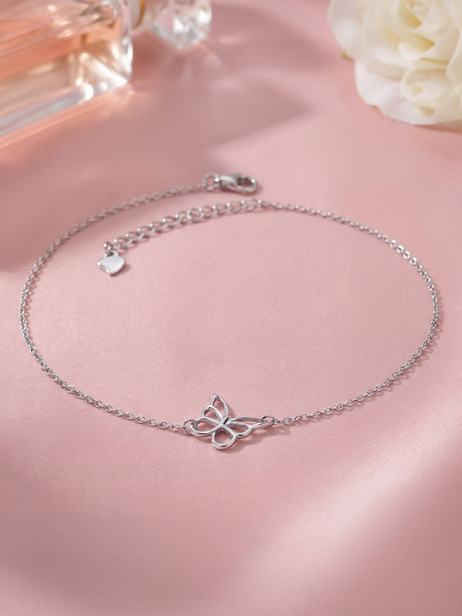925 Silver Butterfly Adjustable Anklet For Women & Girls