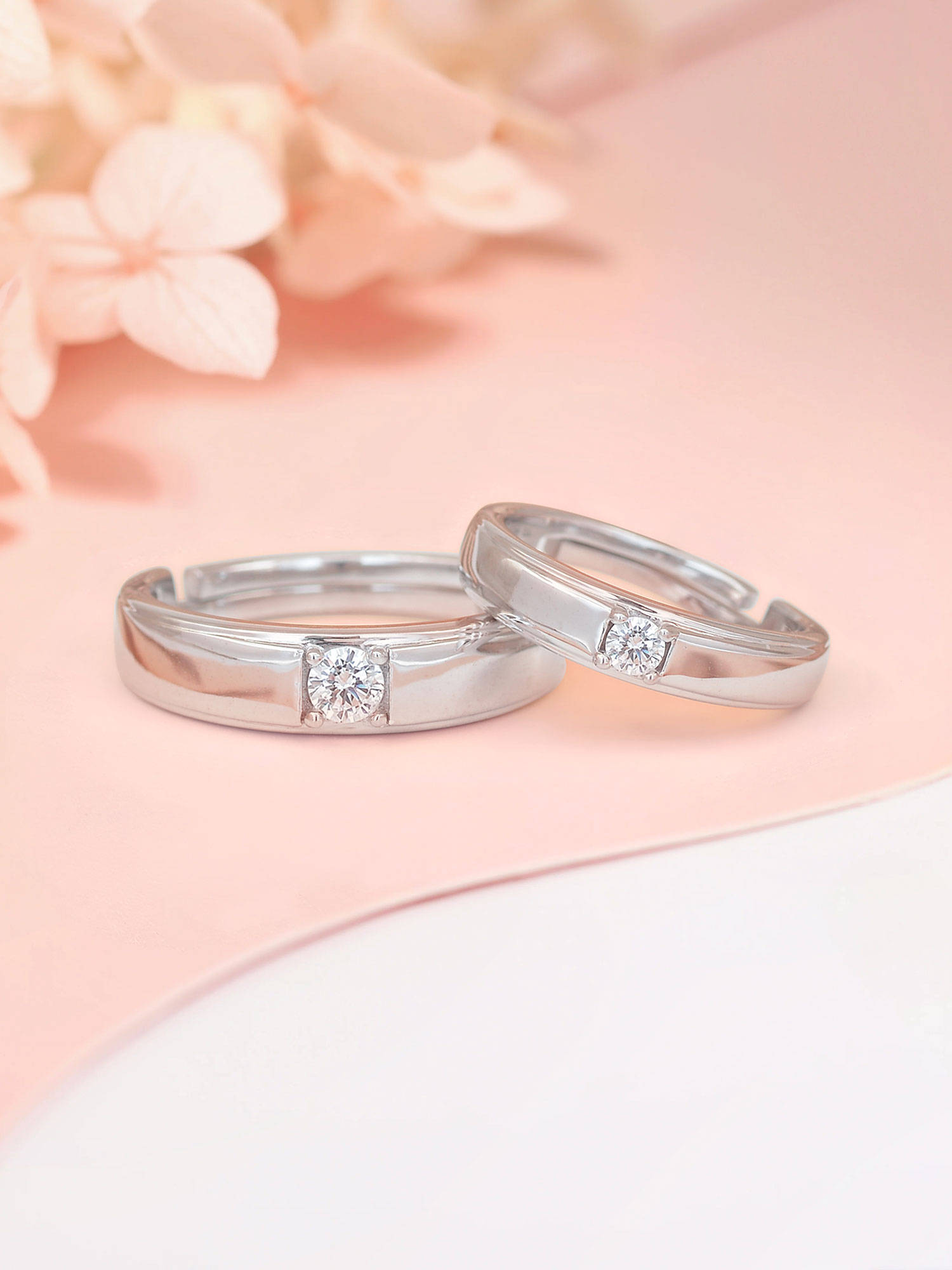 Ornate Jewels 925 Silver American Diamond Solitaire Adjustable Couple Ring For Men & Women