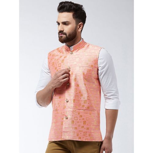 Buy SOJANYA Jacquard Silk Peach Designer Nehru Jacket Online