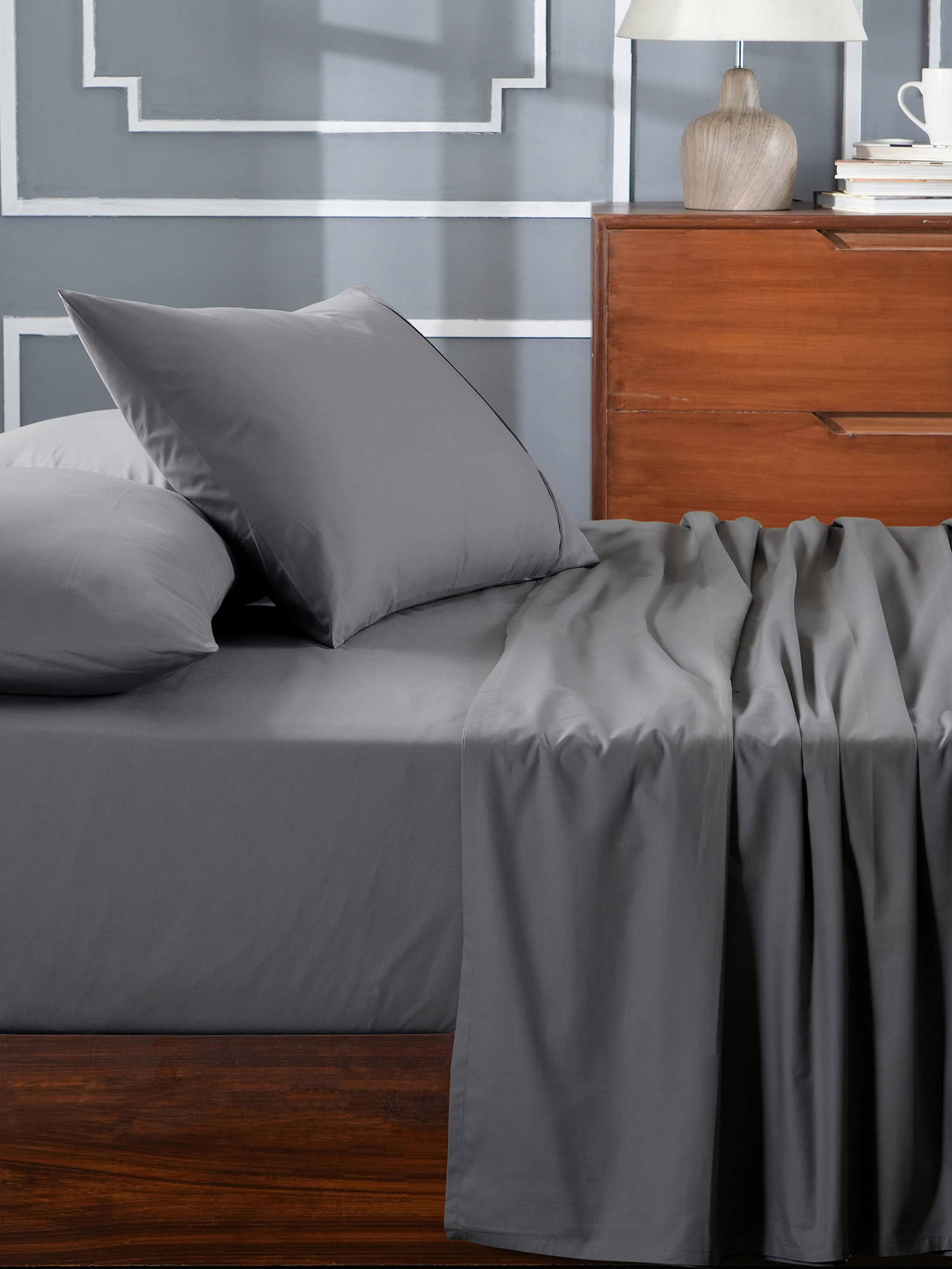 Maspar Colorart Slumber Solid 200tc Cotton Grey Double Bed Sheet With 2 Pillow Covers