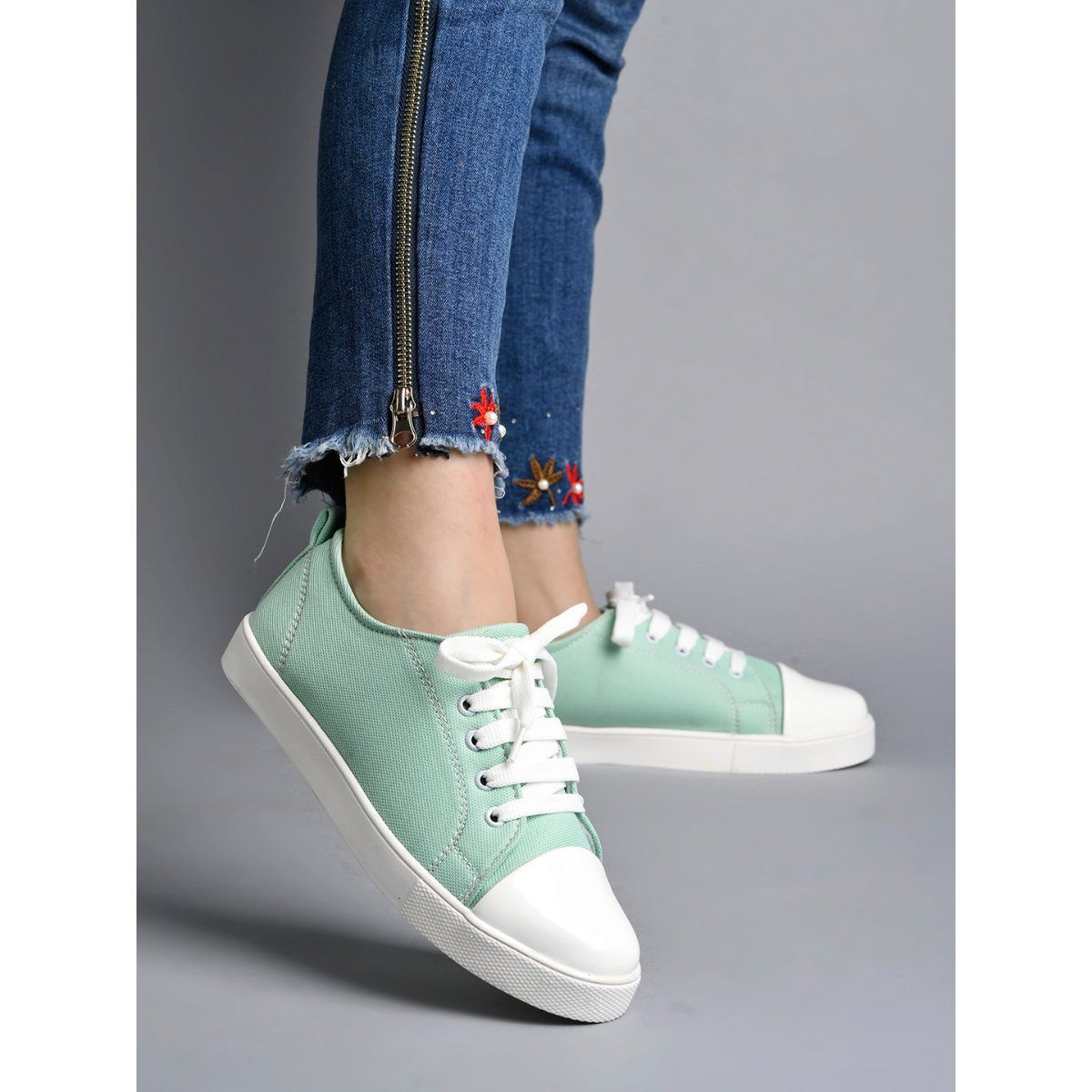 Silver Juneberry Flat Lace-Up Sneakers Pattern Canvas Casual Women India |  Ubuy