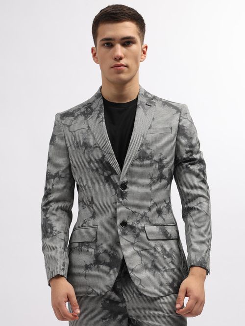 Buy Iconics Men Black Printed Notched Lapel Collar Full Sleeves