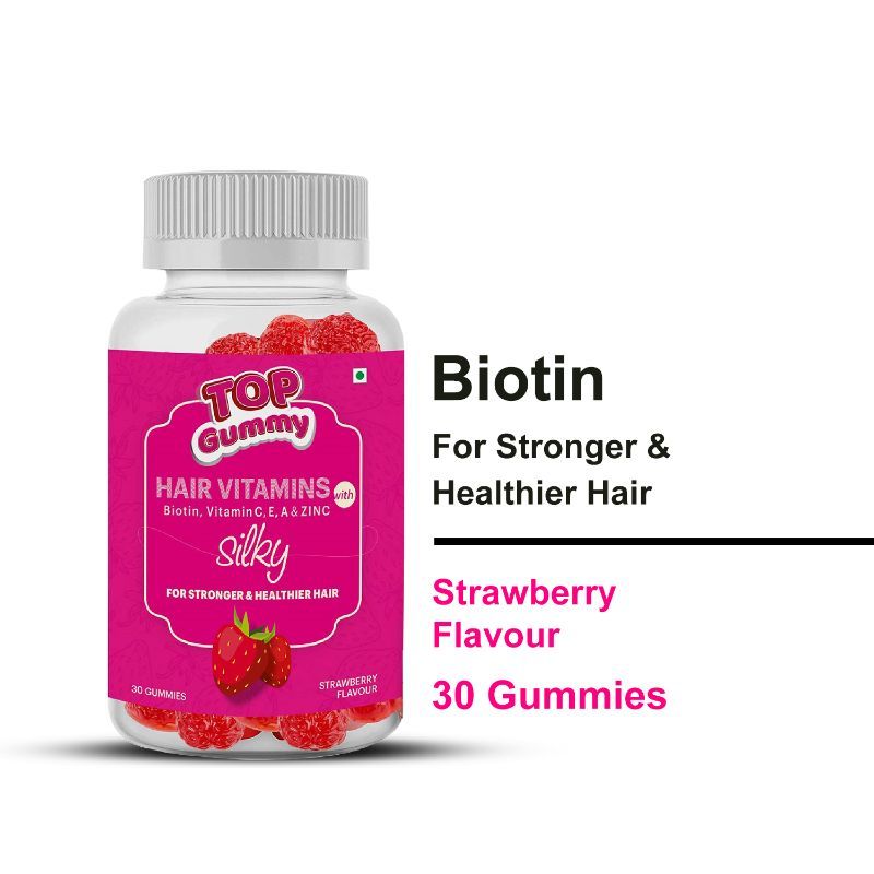 Top Gummy Hair Vitamins With Biotin- Vitamin C, E, A- & Zinc Strawberry  Flavor 30 Gummies (30 Gummies): Buy Top Gummy Hair Vitamins With Biotin-  Vitamin C, E, A- & Zinc Strawberry