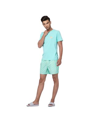 Jack & Jones Blue T-shirt &amp; Printed Shorts Set
