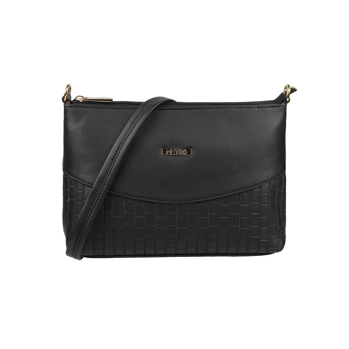 Metro Black Printed Leather Sling And Cross Bag
