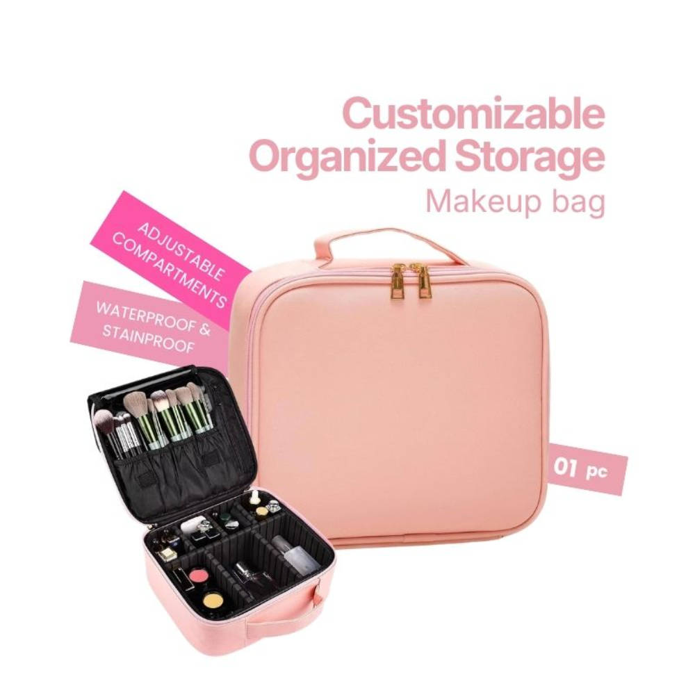 Rhe Cosmetics Professional Makeup Cosmetics Storage Bag/Pouch with Adjustable compartment - Rosegold