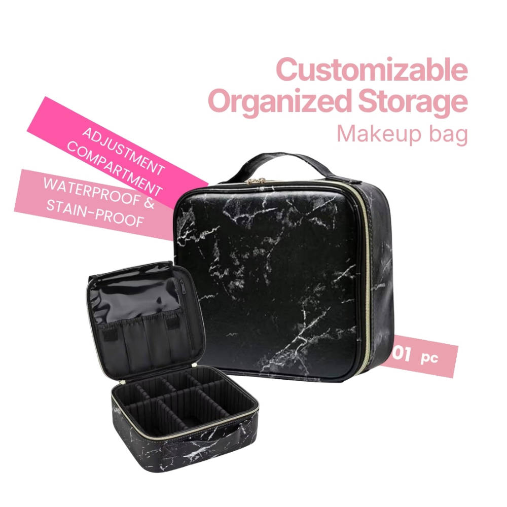Rhe Cosmetics Travel Makeup Bag - Black Marble